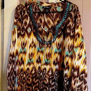 Blue, brown, golden, print blouse with sequined color, Women’s large